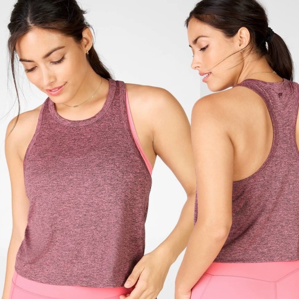 Fabletics Blake Cropped Racerback Tank Top | L | Rosy Mauve